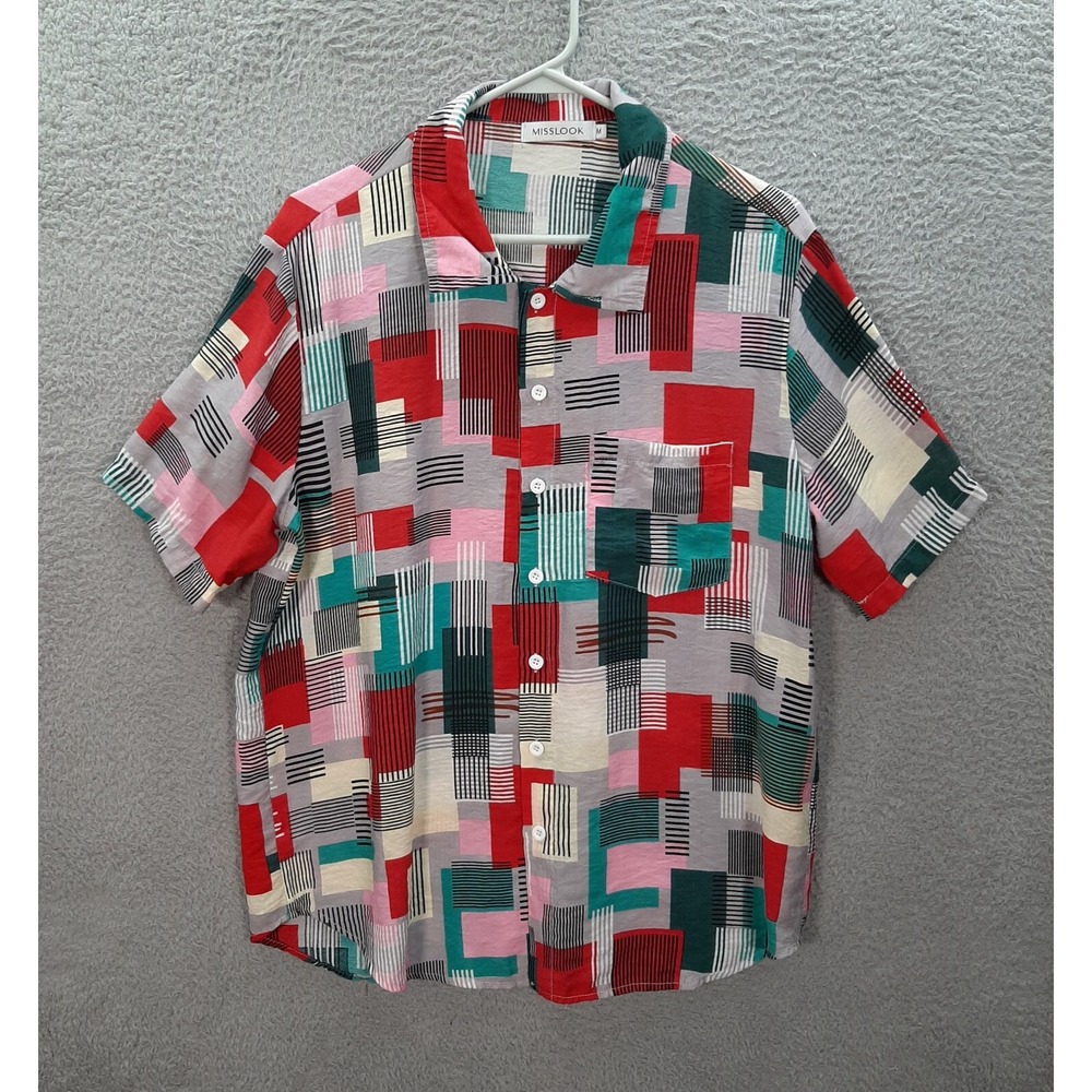 Miss Look Shirt Womens Medium Multicolor‎ Geometric Blouse Preppy Careerwear